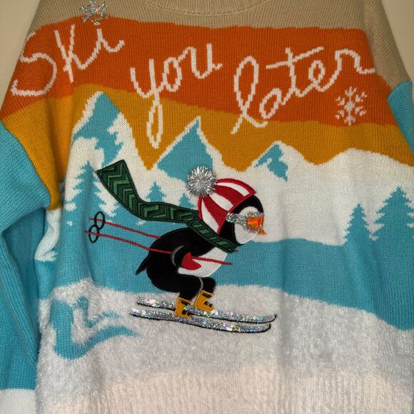 MAJOR LABEL GROUP women's size large L Ski you Later Christmas penguin sweater - Picture 5 of 14
